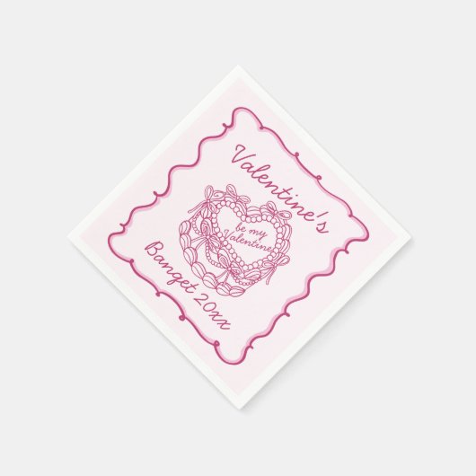 Rosa Bow Retro Herz Coquette Cake Valentine Serviette (Ecke)
