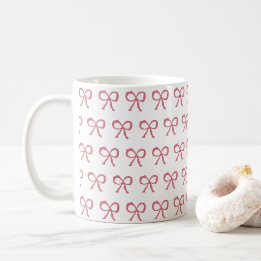 Rosa Bow Ribbon Liebe Muster Valentine Kaffeetasse (Mit Donut)