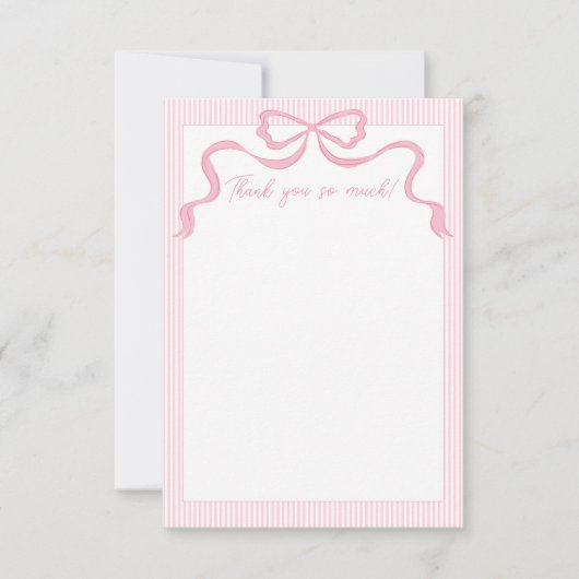 Rosa Bow, rosa und weiße Ribbon Dankeskarte (Vorderseite)