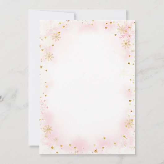 Rosa Bow Schnee in Liebe Babydusche gesprinklt Einladung (Rückseite)