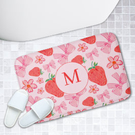 Rosa Bow & Strawberry Girly Monogram Bath Mat Badematte