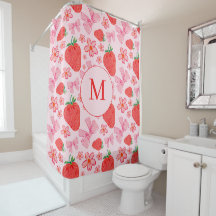 Rosa Bow & Strawberry Monogram Duschvorhang