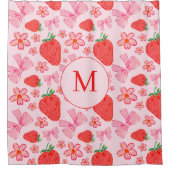 Rosa Bow & Strawberry Monogram Duschvorhang (Vorderseite)