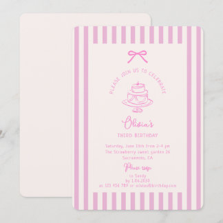 Rosa Bow, Streifen pink | Lila Geburtstag Einladung