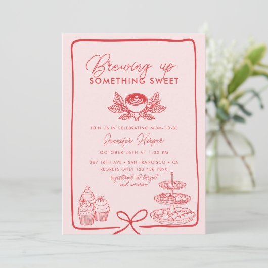 Rosa Bow | Sweet Baby Dusche Einladung (Stehend Vorderseite)