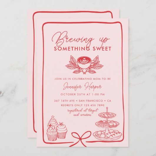 Rosa Bow | Sweet Baby Dusche Einladung (Vorne/Hinten)