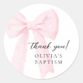 Rosa Bow-Taufe Runder Aufkleber (Vorderseite)