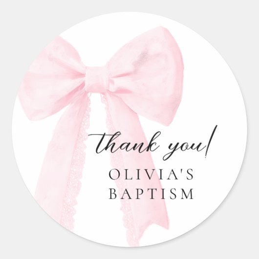Rosa Bow-Taufe Runder Aufkleber (Vorderseite)