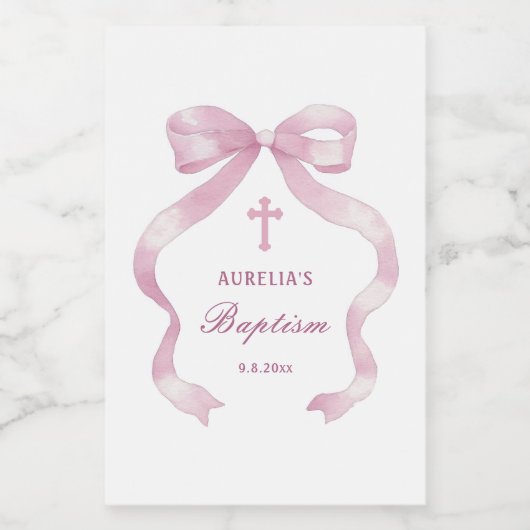 Rosa Bow-Taufe Weinetikett (Einzelnes Label)