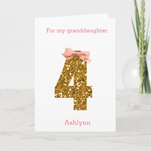 Rosa Bow und Gold Glitzer 4. Geburtstag Karte