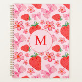 rosa Bow und Strawberry Coquette Muster Monogramm Planer (Vorderseite)
