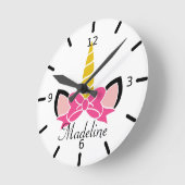 Rosa Bow Unicorn Runde Wanduhr (Winkel)
