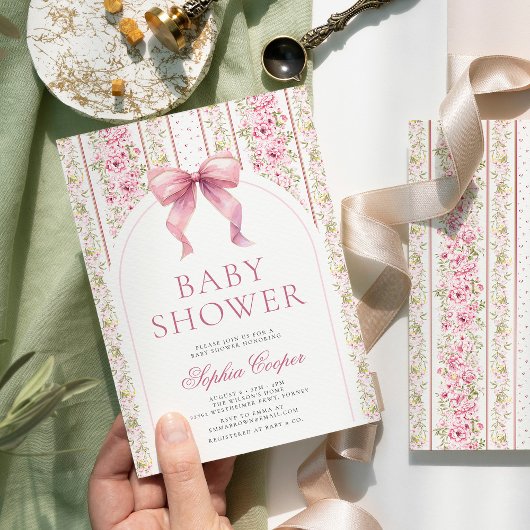 Rosa Bow Vintag Coquette Babydusche Einladung