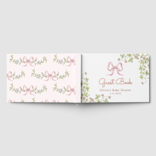 Rosa Bow Vintage Wildblume Kinderdusche Gästebuch (Voll)
