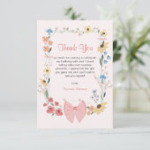 Rosa Bow Wildblume 1. Geburtstag Dankeskarte (Stehend Vorderseite)