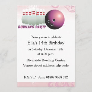 Rosa Bowling Geburtstagsparty Einladung