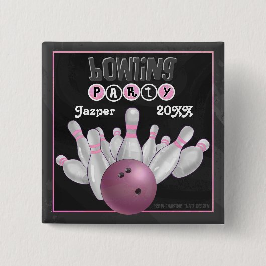 Rosa Bowling Party Button (Vorderseite)