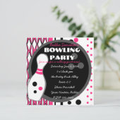 Rosa Bowling Party Einladung (Stehend Vorderseite)