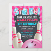 Rosa Bowling Party Girls Geburtstag Einladung (Vorderseite)