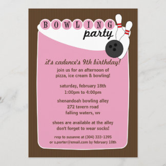 Rosa/Bowlings-Gassen-Bowlings-Geburtstag Browns Einladung