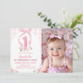 Rosa Bows Coquette 1. Geburtstag Einladung (Stehend Vorderseite)
