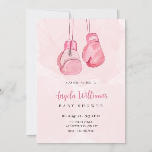 Rosa Boxhandschuhe Einladung (Vorderseite)