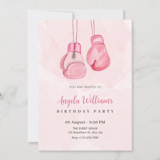 Rosa Boxhandschuhe Geburtstag Einladung (Vorderseite)