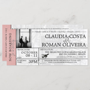 Rosa Brasilien Hochzeit Boarding Pass Einladung