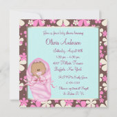 Rosa Braun Aquamarin Blue Baby Dusche Einladungen (Rückseite)