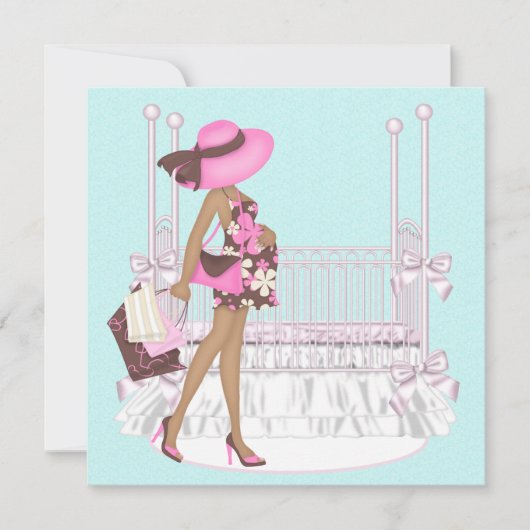 Rosa Braun Aquamarin Blue Baby Dusche Einladungen (Vorderseite)