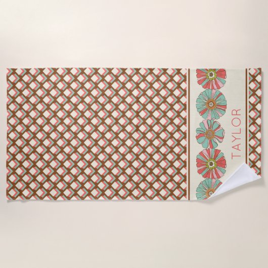 Rosa braun Aquamarine Geometrie Diamanten Retro-Bl Strandtuch (Vorderseite)