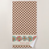 Rosa braun Aquamarine Geometrie Diamanten Retro-Bl Strandtuch (Vorderseite)