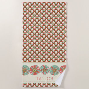 Rosa braun Aquamarine Geometrie Diamanten Retro-Bl Strandtuch