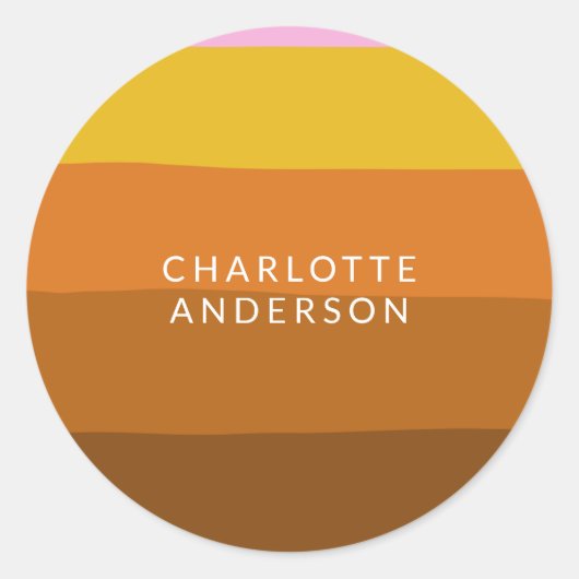 Rosa braun Breite Abstrakte Streifen Personalisier Runder Aufkleber (Vorderseite)