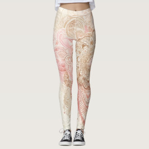 Rosa Braun Creme Mandala Bohemian Boho Mode Leggings