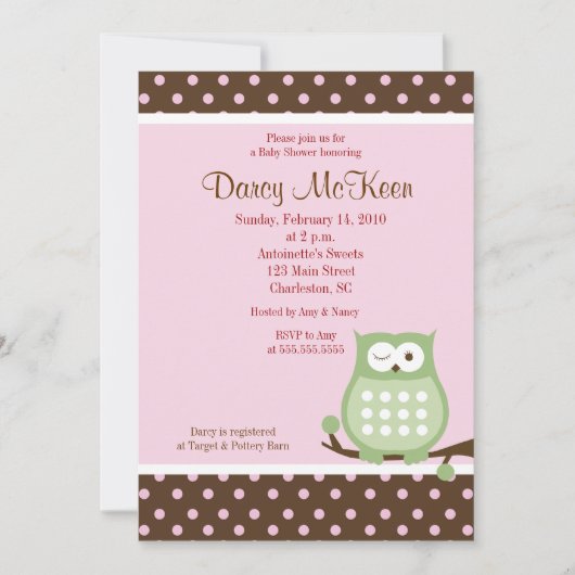 Rosa & Braun Dot Kinderdusche Einladung (Vorderseite)