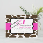 Rosa & Braun Giraffe Girls Einladung zum ersten Ge (Stehend Vorderseite)