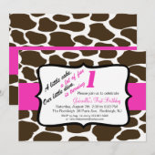 Rosa & Braun Giraffe Girls Einladung zum ersten Ge (Vorne/Hinten)