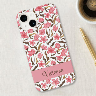 Rosa Braun Gold Aquarell Wildblumen Name Case-Mate iPhone 14 Hülle