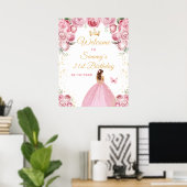 Rosa Braun Haarprinzessin Geburtstag Willkommen Poster (Heimbüro)