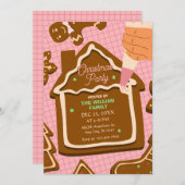 Rosa braun niedlich Gingerbrot Weihnachten Party Einladung (Vorne/Hinten)