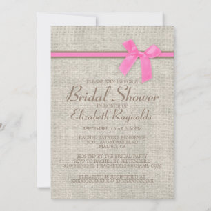 Rosa Braun Rustic Burlap Bridal Dusche Einladungen