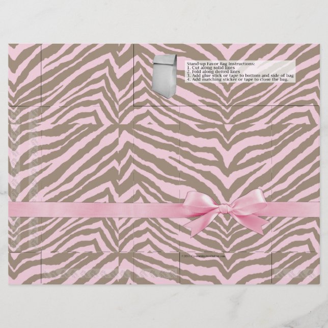 Rosa/braun Zebra mit/Ribbon Bow, Beutel bevorzugen (Vorderseite)