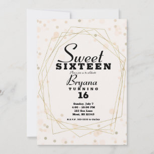 Rosa Braundots & Gold Geometrisch Moderne Sweet 16 Einladung