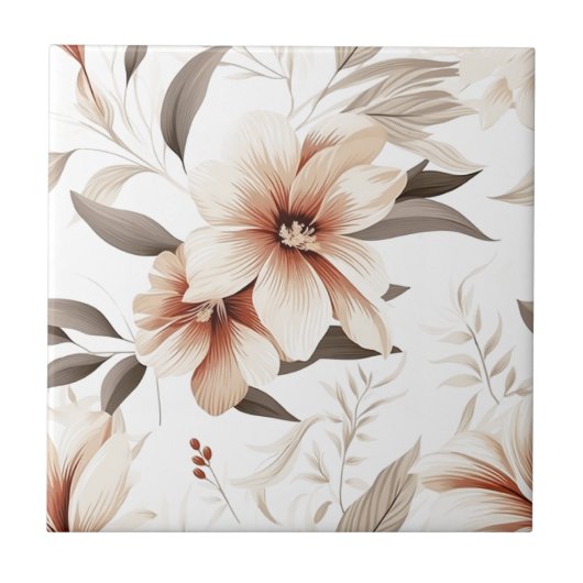 Rosa Braune Aquarell-Wildblume Fliese (Vorderseite)