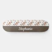 Rosa Braune Aquarell-Wildblumen-Monogramm-Name Skateboard (Horizontal)