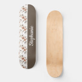 Rosa Braune Aquarell-Wildblumen-Monogramm-Name Skateboard (Vorderseite)
