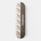 Rosa Braune Aquarell-Wildblumen-Monogramm-Name Skateboard (Vorderseite)
