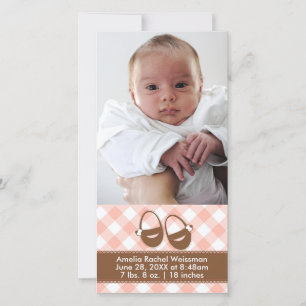 Rosa/braune Baby-Schühchen - Fotokarte Ankündigung