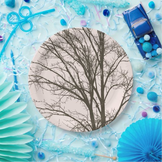 Rosa-braune Baumzweige Pappteller (Party)